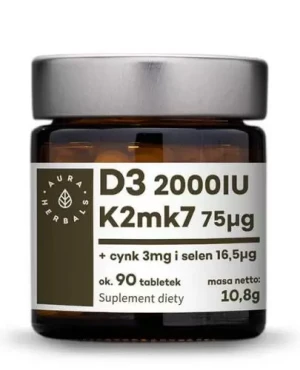 Aura Herbals Witamina D3 (2000IU) + K2mk7 + Cynk + Selen 90tabletek (10,8g)