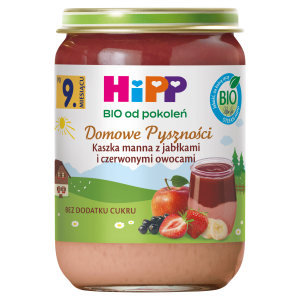 HIPP BIO od pokoleń, Kaszka manna z jabłkami i czerwonymi owocami, po 9. m-cu, 190 g