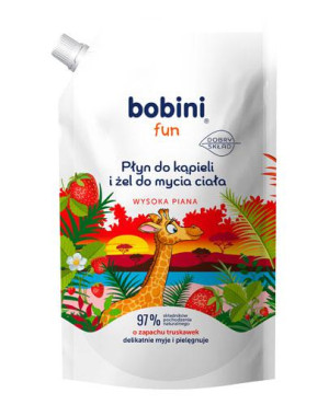 Bobini Fun Płyn do kąpieli i Żel do mycia wysoka piana o zapachu truskawek zapas, 500 ml