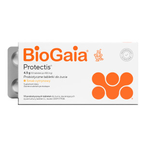 BIOGAIA PROTECTIS Probiotyczne tabletki do żucia o smaku cytrynowym - 10 tabl.
