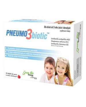 Green Bio Pneumo 3 Biotic o smaku malinowym, 32 tabl. do ssania, cena, opinie, wskazania