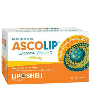 Ascolip, Liposomalna Witamina C 1000 mg, smak cytryny i pomarańczy, saszetki, 30 sztuk