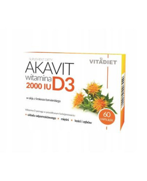 Vitadiet AKAVIT Witamina D3 2000 IU w oleju z krokosza barwierskiego, 60 kapsułek