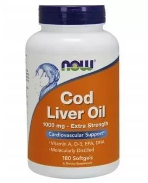 NOW Foods Cod Liver Oil Extra Strength 1000 mg (tran olej z wątroby dorsza) 180 kapsułek miękkich