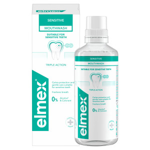 Elmex Sensitive Plus, płyn do płukania jamy ustnej z aminofluorkiem, bez alkoholu, 400 ml