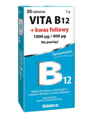 VITA B12 + KWAS FOLIOWY Tabletki do ssania o smaku miętowym - 30 tabl.