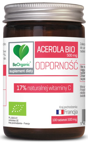 BeOrganic, Acerola BIO 17%, 500 mg, tabletki, 100 sztuk