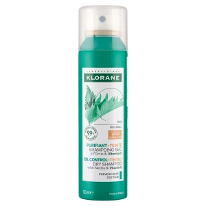 Klorane Suchy Szampon Seboregulujący włosy ciemne, przetłuszczające się z pigmentem z pokrzywą i witaminą E, 150 ml