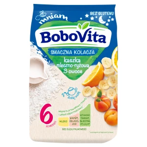 BoboVita, Smaczna Kolacja Kaszka mleczno-ryżowa 3 owoce po 6. miesiącu, 230 g