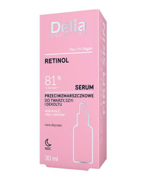 Delia Cosmetics Retinol Serum przeciwzmarszczkowe do twarzy szyi i dekoltu na noc, 30 ml