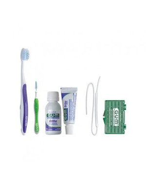 Sunstar Gum Zestaw Ortodontyczny Ortho Pasta, 12 ml + Płyn do płukania, 30 ml + Szczoteczka do zębów, 1 szt. + Wosk, 1 szt. + Nić, 5 szt. + Szczoteczka międzyzębowa Trav Ler, 1 szt. + Szczote