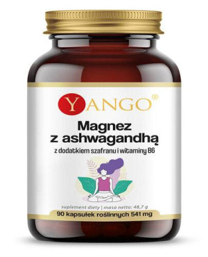 YANGO Magnez z ashwagandhą z dodatkiem szafranu i witaminy B6, 90 kapsułek