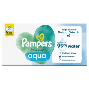 Pampers Harmonie Aqua Chusteczki nawilżane dla dzieci, 9 x 48 sztuk