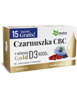 Czarnuszka CBC Gold+ Witamina D3 4000 IU, 75 kapsułek (5 blistrów po 15 kapsułek)