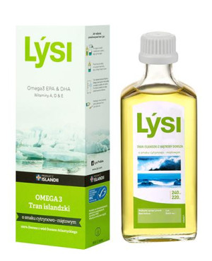 Lysi Tran islandzki Omega 3 o smaku cytrynowo-miętowym, olej, 240 ml