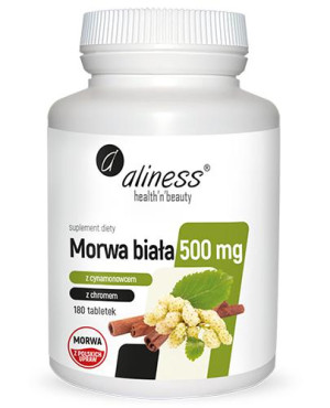 Aliness, Morwa biała 4:1 z cynamonowcem i chromem, 500 mg, tabletki, 180 sztuk