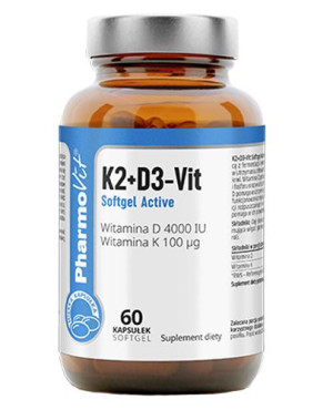Pharmovit K2+D3 Vit Softgel Active, 60 kaps., cena, opinie, właściwości