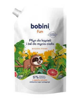 Bobini Fun Płyn do kąpieli i Żel do mycia wysoka piana o zapachu cytrusów zapas, 500 ml