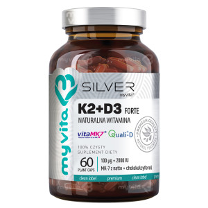 MYVITA SILVER Witamina K2+D3 Forte 100 mcg + 2000 j.m. - 60 kaps. - cena, dawkowanie, opinie