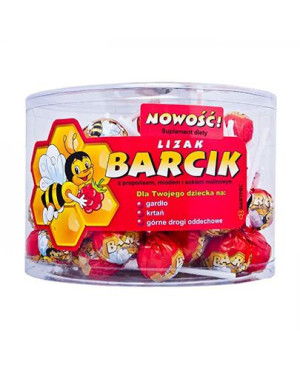 Barcik Lizak z propolisem, miodem i witaminą C o smaku malinowym, 60 szt., cena, opinie, składniki