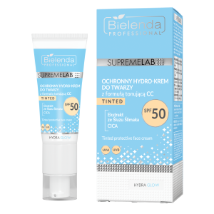 Bielenda Supremelab Hydra Glow, Ochronny hydro-krem do twarzy z formułą tonującą CC SPF 50, 40 ml