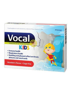 Vocal Kids Pastylki do ssania miękkie o smaku truskawkowym, pastylki, 24 sztuki