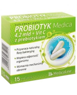 Medicaline Probiotyk Medica + Vit C z prebiotykiem, kapsułki, 15 sztuk