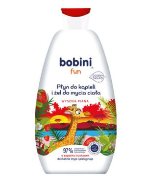 Bobini Fun Płyn do kąpieli i Żel do mycia wysoka piana o zapachu truskawek, 500 ml