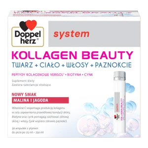 Doppelherz, System Kollagen Beauty, płyn, smak malina i jagoda, ampułki, 25 ml x 30 sztuk