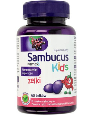 Sambucus Kids, żelki o smaku malinowym, 60 sztuk