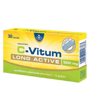 C-Vitum Long Active, 500 mg, witamina C o przedłużonym uwalnianiu, kapsułki, 30 sztuk