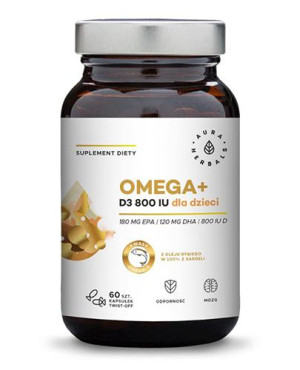 Aura Herbals Omega+ Witamina D3 800 IU dla dzieci - 60 kaps. - cena, opinie, dawkowanie
