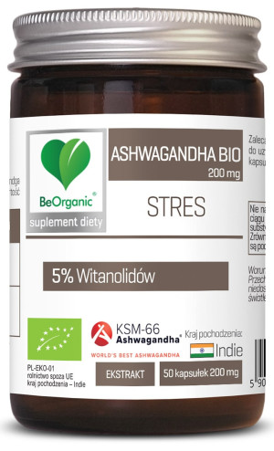BeOrganic, Ashwagandha KSM-66 5% BIO, 200 mg, kapsułki, 50 sztuk