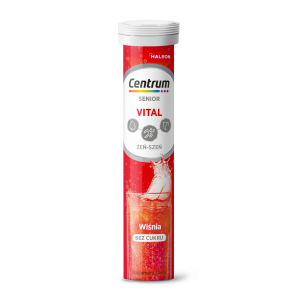Centrum Vital Senior z żeń‑szeniem, smak wiśniowy, bez cukru, tabletki musujące, 20 sztuk