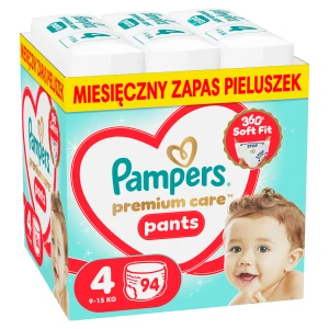 Pampers Premium Care Pieluchomajtki rozmiar 4, 9 kg-15 kg, 94 sztuki