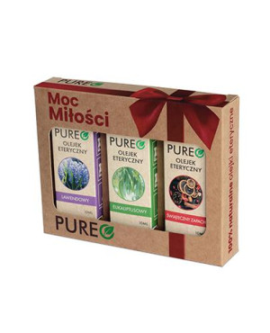 Pureo Moc Miłości Naturalne Olejki Eteryczne Zestaw Olejek lawendowy, 10 ml + Olejek eukaliptusowy, 10 ml + Olejek świąteczny zapach, 10 ml