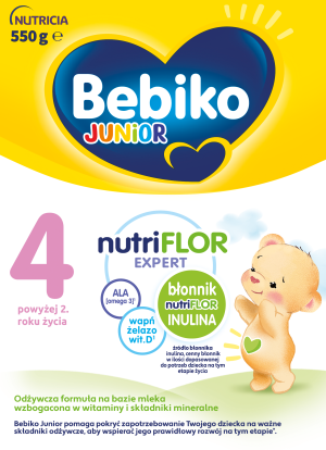 Bebiko Junior 4 Nutriflor Expert, odżywcza formuła na bazie mleka dla dzieci powyżej 2. roku życia, 550 g