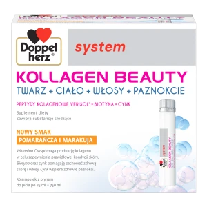 Doppelherz System, Kollagen Beauty, płyn, smak pomarańcza i marakuja, ampułki, 25 ml x 30 sztuk