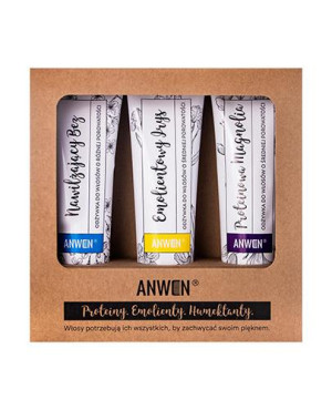 Anwen Zestaw odżywek do włosów o średniej porowatości Nawilżający Bez, 100 ml + Emolientowy Irys, 100 ml + Proteinowa Magnolia, 100 ml