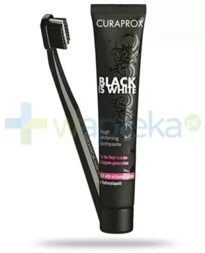 Curaprox Black is White wybielająca pasta do zebów mild lime-mint 90 ml + szczoteczka [ZESTAW]