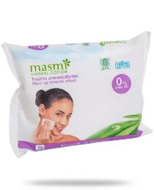 Masmi Natural Cotton wilgotne chusteczki do demakijażu 100% bawełny organicznej 20 sztuk