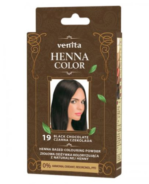Venita Henna Color, ziołowa odżywka koloryzująca z naturalnej henny, 19 Czarna Czekolada, 25 g