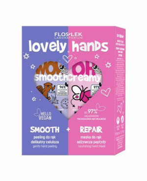 FLOSLEK Naprawcza kuracja do rąk w 2 krokach, Peeling do rąk delikatny celuloza, 50 g, Maska do rąk odżywcza peptydy, 50 ml