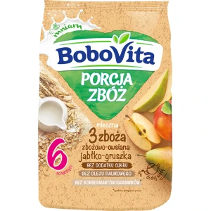 BOBOVITA PORCJA 3 ZBOŻA Kaszka mleczna o smaku jabłkowo-gruszkowym po 6 m-cu - 210 g