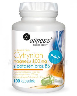 ALINESS, Cytrynian magnezu 100 mg + potas + B6, kapsułki, 100 sztuk