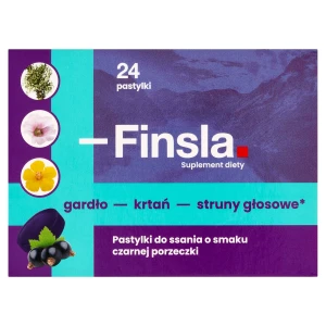 FINSLA Pastylki do ssania o smaku czarnej porzeczki - 24 szt. - gardło, krtań - cena, opinie, wskazania