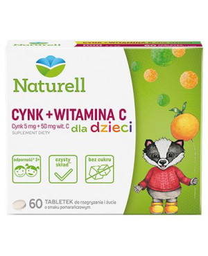 Naturell, Cynk + witamina C dla dzieci, tabletki, 60 sztuk