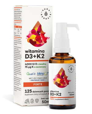 Aura Herbals, witamina D3 4000 IU + K2MK7 Forte, 50 ml