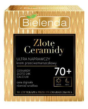 Bielenda Złote Ceramidy, ultra naprawczy krem przeciwzmarszczkowy 70+ dzień/noc, 50 ml