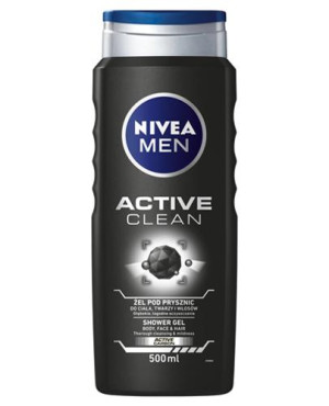 Nivea Men Active Clean Żel pod prysznic do ciała, twarzy i włosów z węglem aktywnym, 500 ml